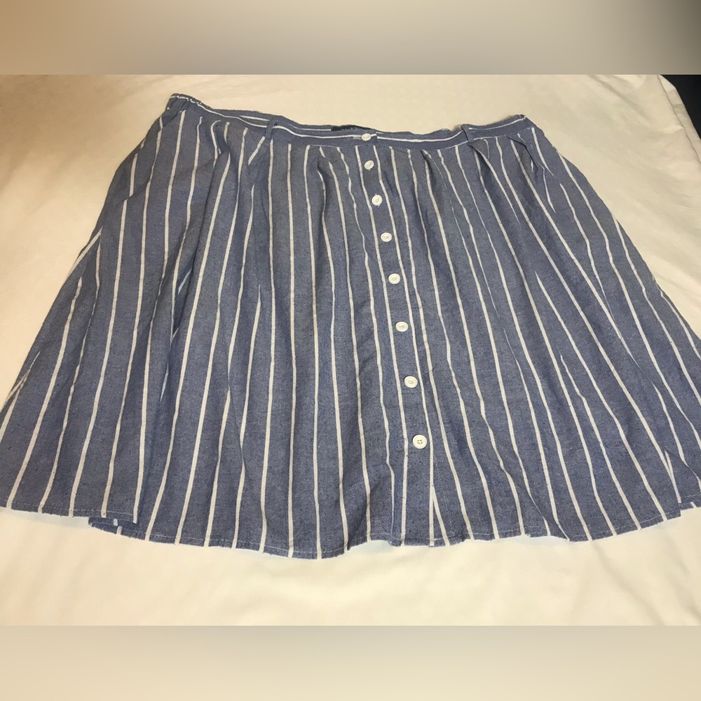 Modcloth Navy and White Stripe Button-Front Midi Skirt